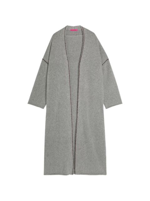 Glacier ribbed striped-trim cashmere cardi-coat