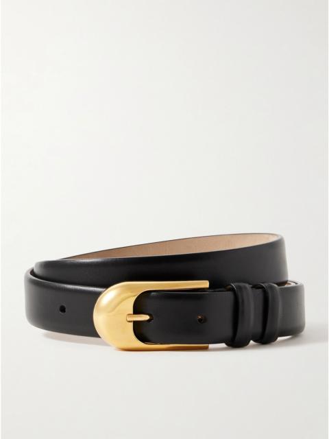 Dome leather belt Black