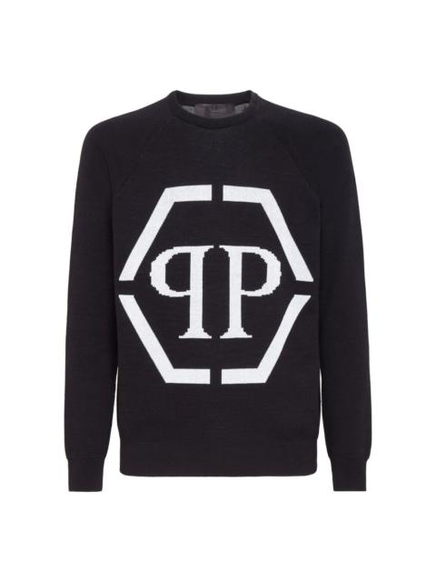 intarsia-logo crewneck jumper