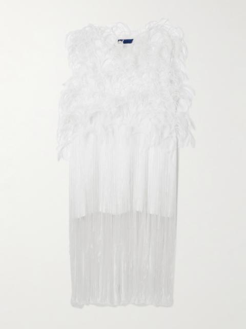 Ros Feather-embellished Fringed Silk-tulle Mini Dress