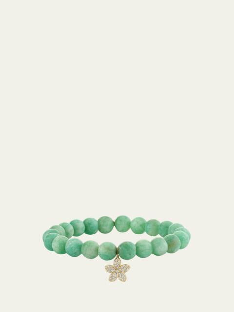 14K Yellow Gold Plumeria Charm and Russian Amazonite Bead Bracelet