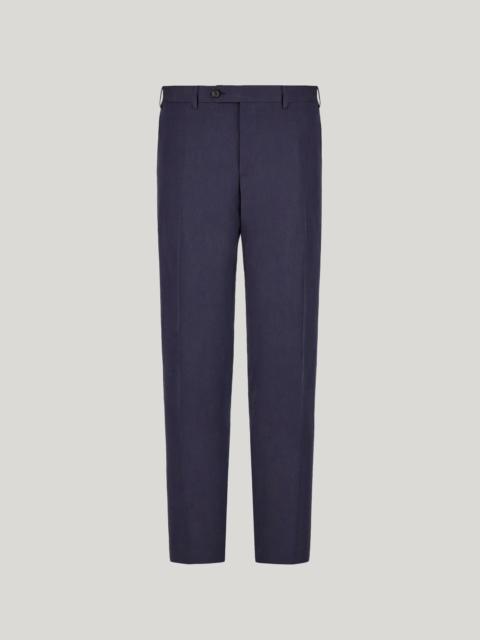NAVY BLUE LINEN AND SILK REGULAR-FIT PANTS