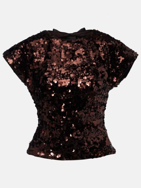 Bow-detail sequined open-back top