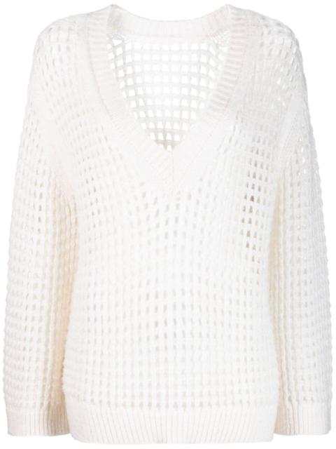 V-neck open-knit sweatshirt