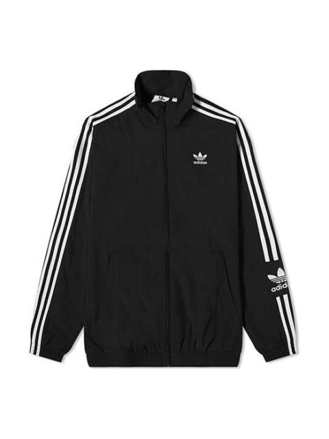Men's adidas originals Stripe Logo Loose Stand Collar Sports Jacket Autumn Black H41391