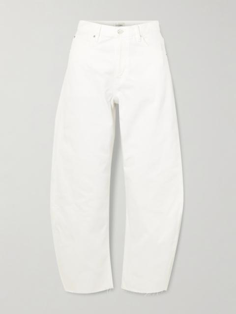 The Bubble Crop Frayed High-rise Barrel-leg Jeans