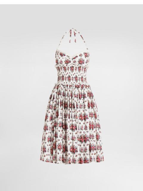 Small flower bouquet-print poplin dress