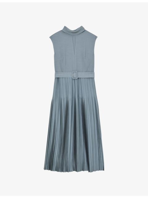 Ania Pleated-Skirt Woven Midi Dress