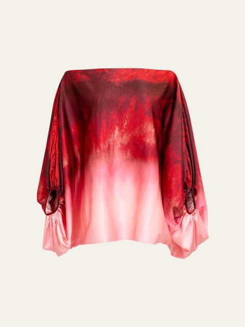 Bellagio Degrade Silk Balloon-Sleeve Blouse