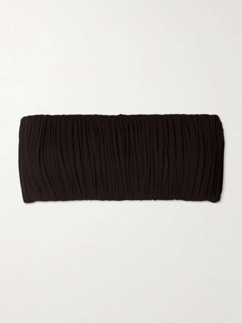 Pleated crepe bandeau bra Dark brown