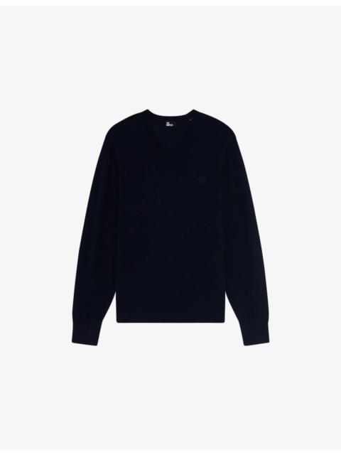 V-Neck Brand-Embroidered Wool Jumper