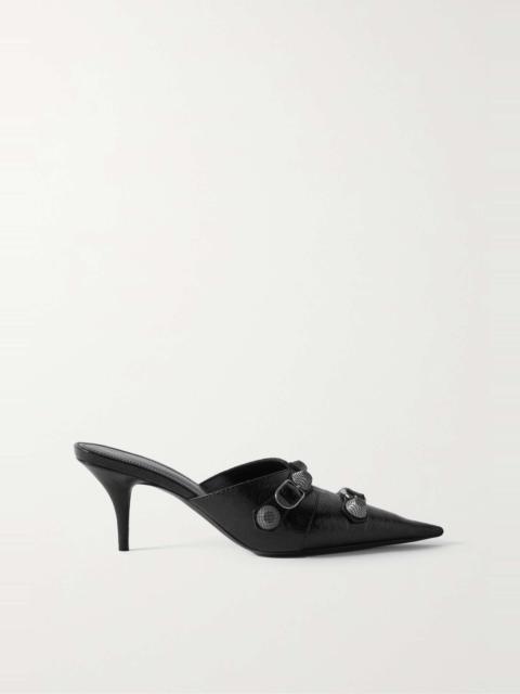 Cagole studded crinkled-leather mules