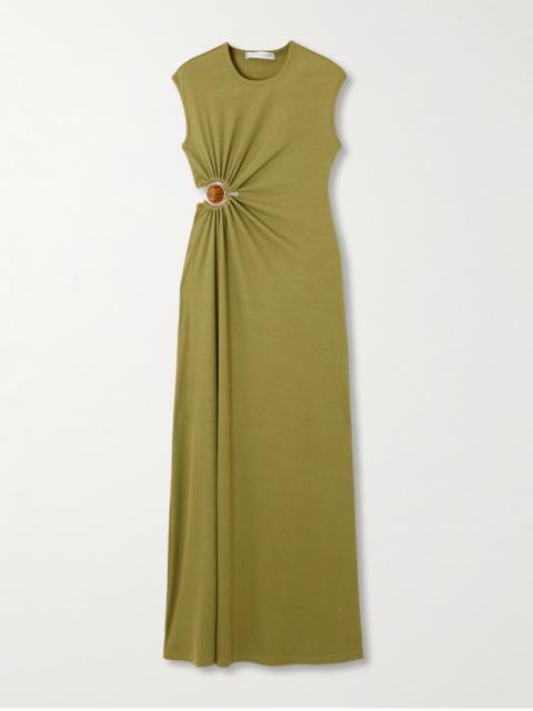 Cutout Embellished Ribbed-jersey Maxi Dress