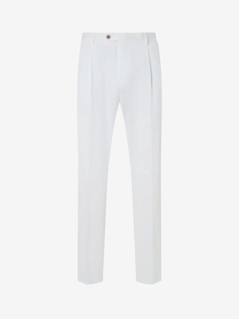 White single-pleat stretch cotton gabardine trousers