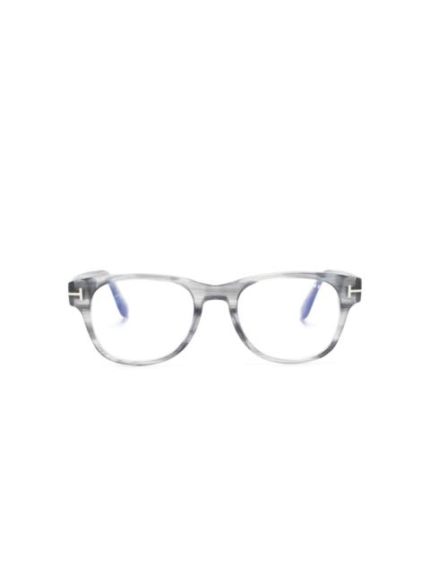 FT5898B logo-engraved round-frame glasses