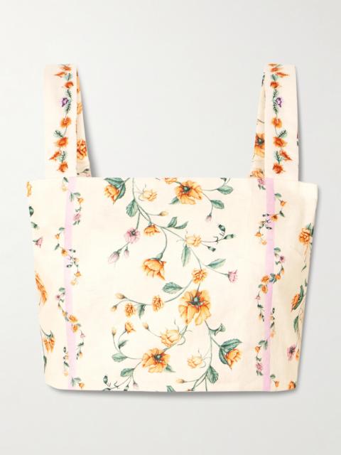 Luciana Chinesis Cropped Floral-print Linen Top