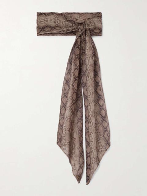Snake-print silk-chiffon scarf Sand