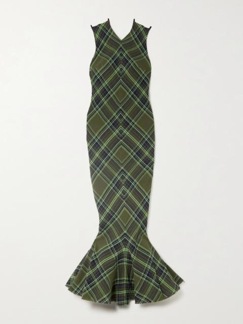 Fluted Checked Cotton-blend Gauze Midi Dress