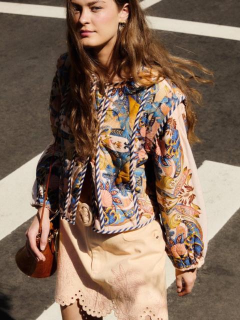 Soft Pink Sea Garden Scarf Buttoned Jacket