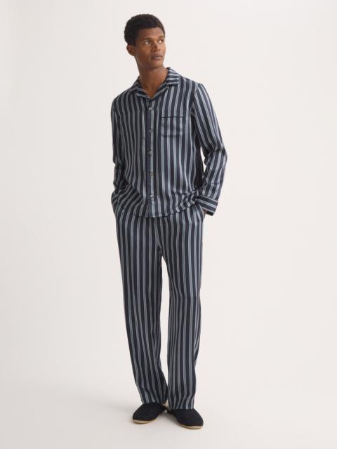 Men's Silk Pajamas Navy Blue & Blue Stripe