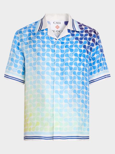Men & apos;s Silk Gradient Tennis Tile Short-Sleeve Shirt