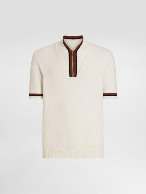 Short-sleeved cotton polo-shirt with inlay