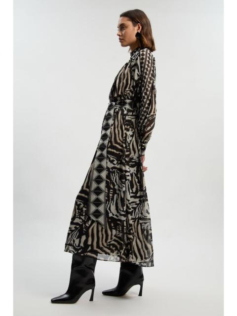 Animal Print Viscose Georgette Woven Belted Maxi Dress