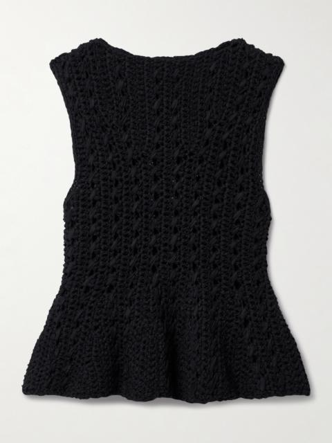 Yuka Open-knit Cotton-blend Peplum Tank