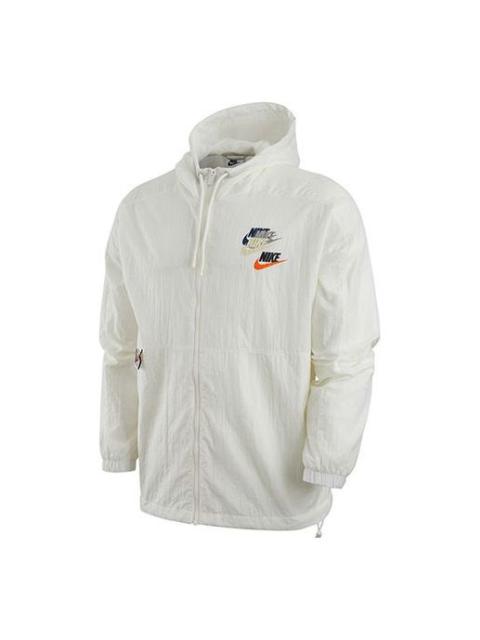 Men's Nike Alphabet Logo Printing Woven Hooded Long Sleeves Jacket Autumn White DV3313-133