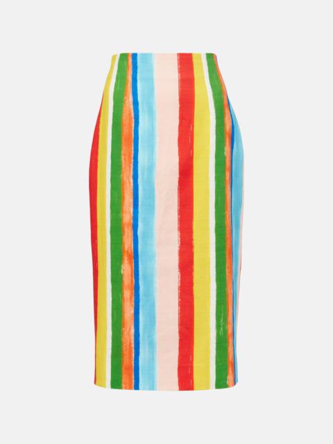 Striped cotton-blend pencil skirt