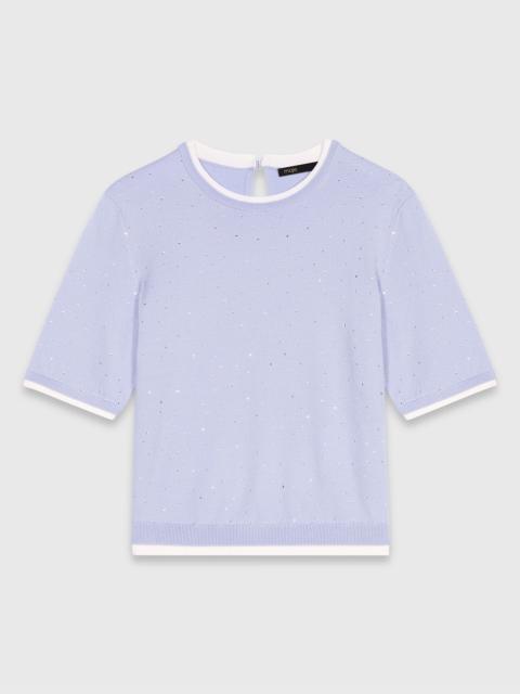 Rhinestone short-sleeve sweater