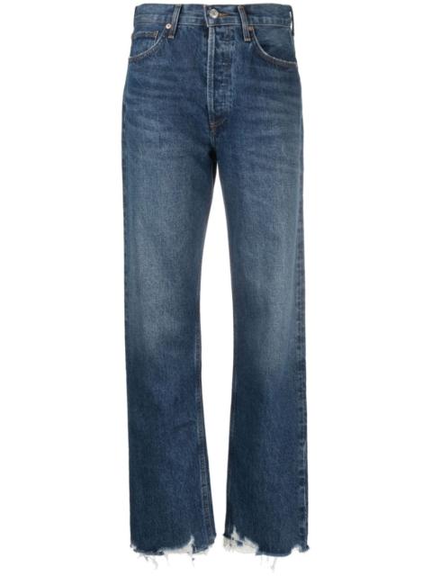 distressed-finish straight-leg jeans