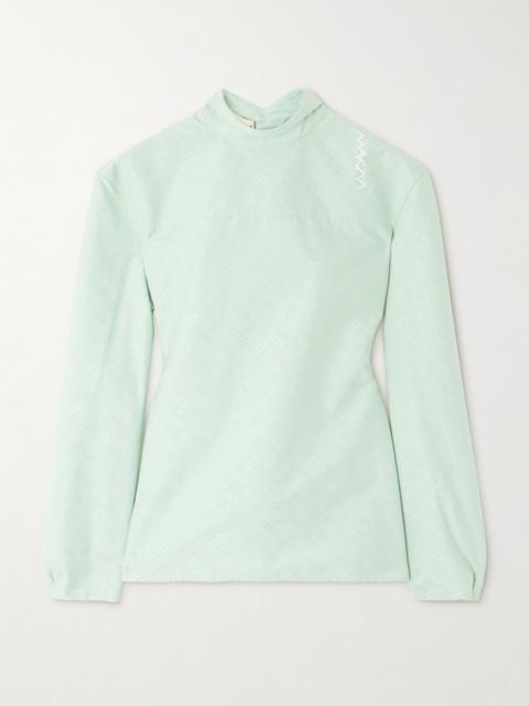 Embroidered cotton-blend jacquard blouse Mint