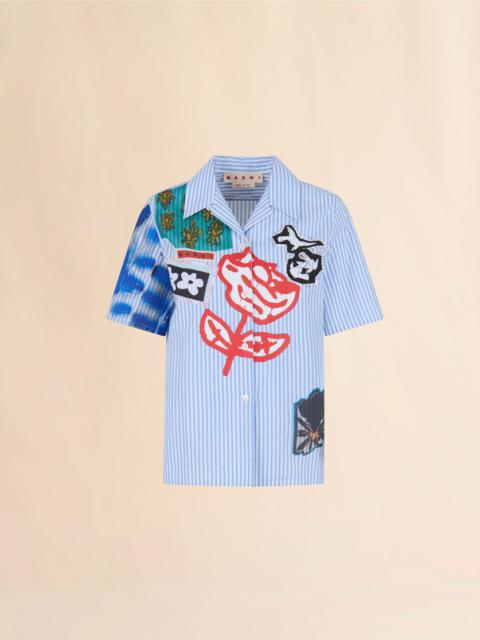 BLUE STRIPED POPLIN BOWLING SHIRT