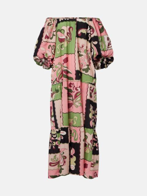 Printed off-shoulder cotton maxi dress