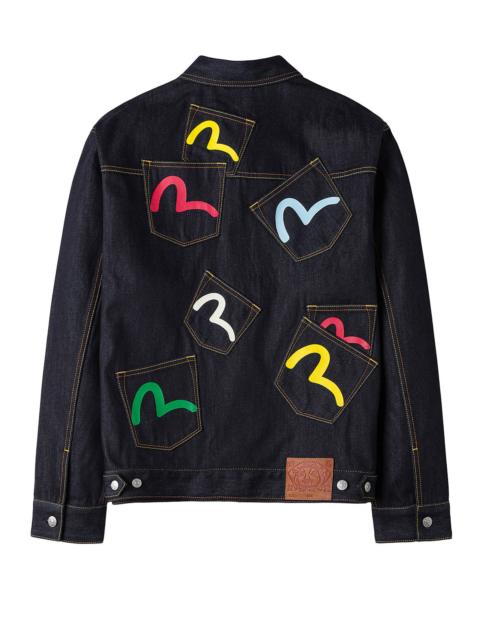 Seagull Print and Multi-Pocket Relax Fit Denim Jacket