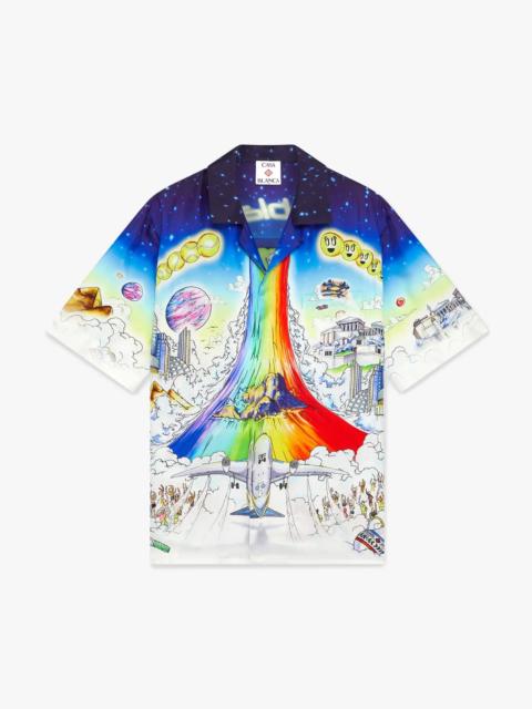 Solid Grooves Short Sleeve Silk Shirt