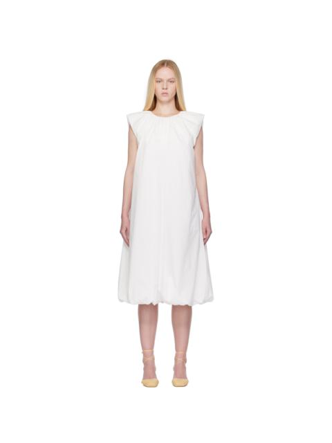 White Cotton Volume Shirring Minidress
