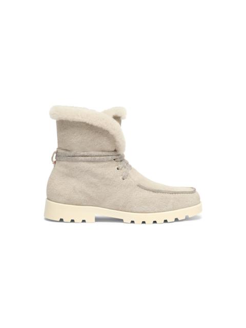 Women's beige suede ankle boot with fur