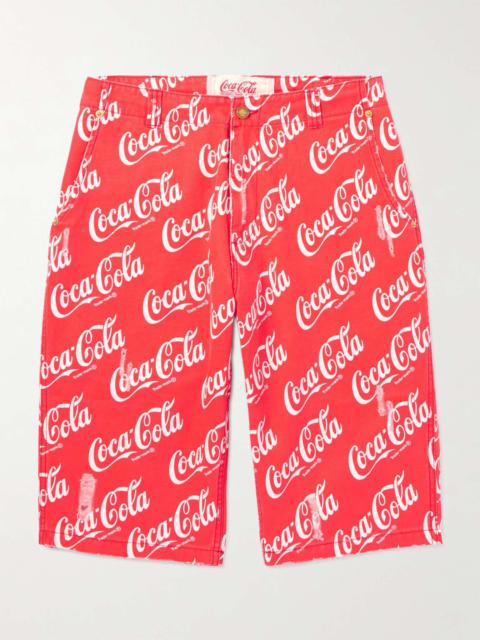 + Coca-Cola Straight-Leg Distressed Printed Cotton-Canvas Shorts