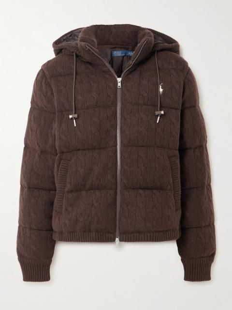 Hooded Padded Quilted Cable-knit Wool And Cashmere-blend Coat