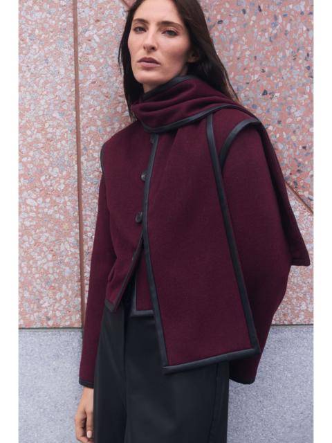 Brushed Wool Pu Mix Detachable Scarf Tailored Crop Coat