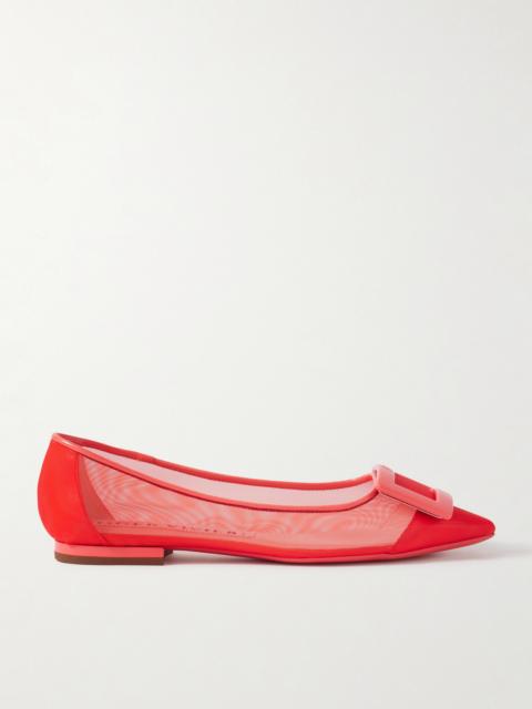 Gommettine Buckled Patent Leather-trimmed Mesh Ballet Flats