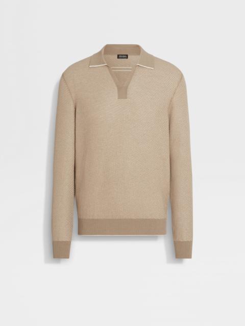 LIGHT TAUPE SILK AND CASHMERE POLO SHIRT