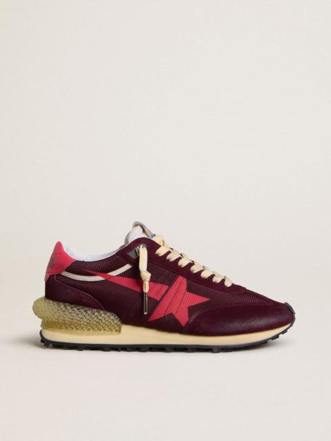 Men's Marathon in burgundy mesh and suede with printed pink star