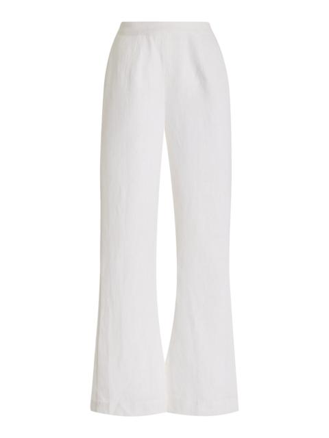 Exclusive Tia High-Waisted Linen Flared-Leg Pants white