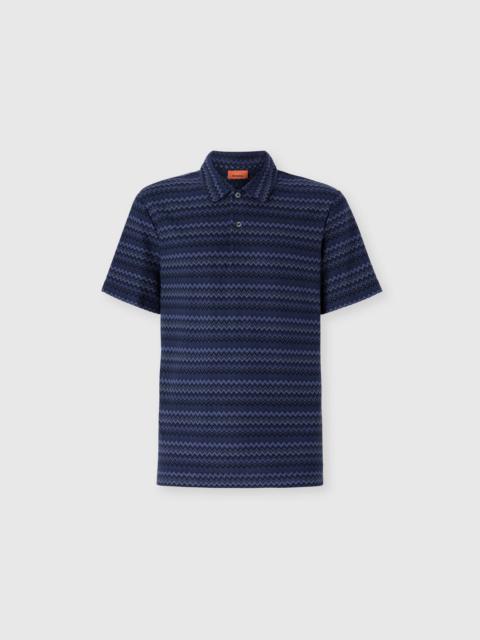 Short Sleeve Cotton Polo with Zigzag Pattern