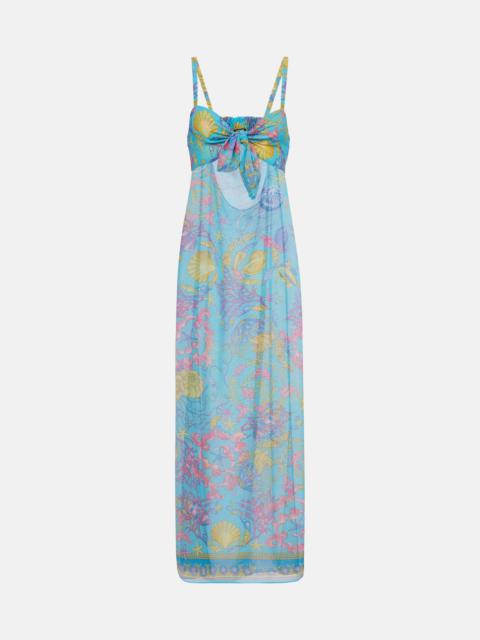 Printed cutout semi-sheer maxi dress