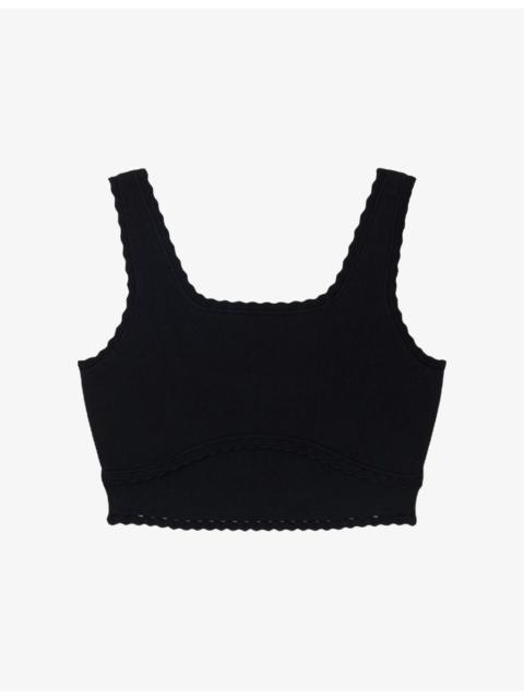 Cropped Scalloped-Trim Stretch-Knit Jumper