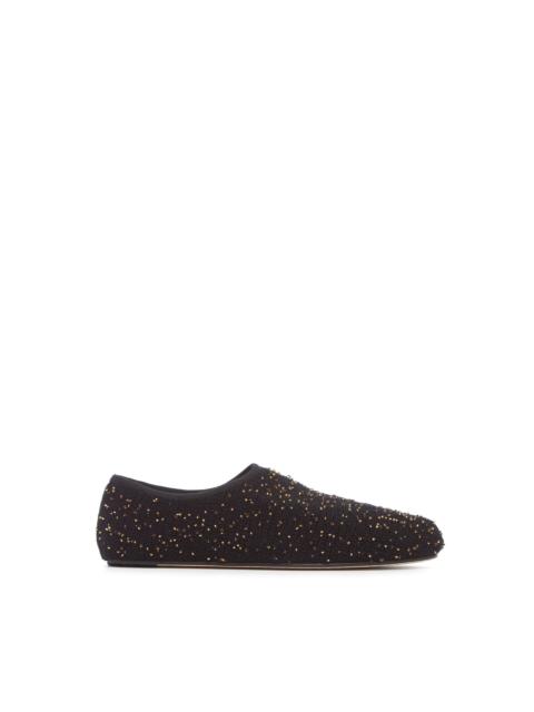 Callie Knit Ballerina Flat Shoe in Black & Gold Beaded Cashmere